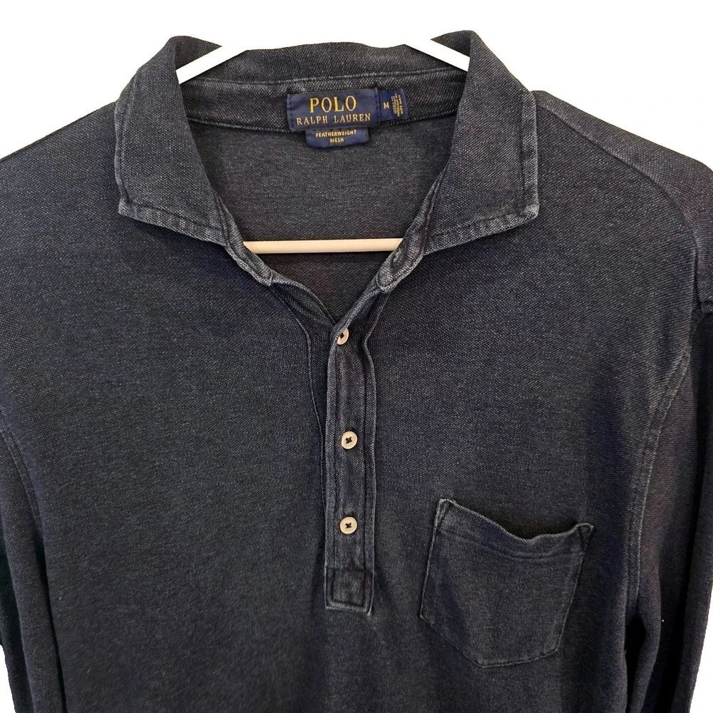 Polo Ralph Lauren Mens Blue Featherweight Mesh Long Sleeve Polo Shirt Size M